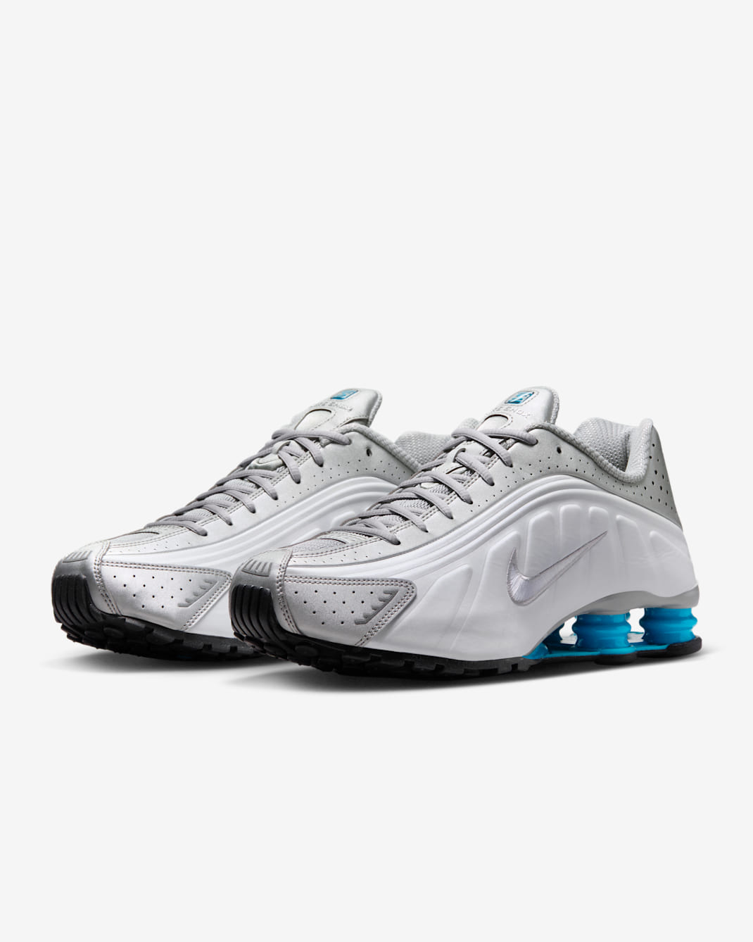 Nike Shox R4 - Metallic Silver/White/Blue Lagoon/Blue Lagoon